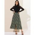 thumbnail image 3 of Unique Bargains Women's Floral Print Button Decor A-Line High Waist Slit Maxi Skirt, 3 of 6