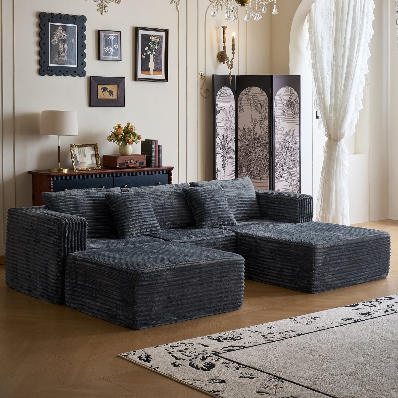 Garaneeds Modular Sectional Sofa for Living Room, 110" Boneless U-Shaped Couch, 5-Seat, Gray