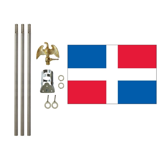 3x5 Polyester Dominican Republic (regular) Flag with 6 foot Pole Kit; Contains a 3x5 Polyester Flag, a 6 foot long 3/4inch Diameter Aluminum Pole and a Bracket