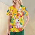 thumbnail image 5 of Black Scrubs，Womens Scrub Tops Cute Easter Print V Neck Short Sleeve Shirts Stretch Nurse Uniform Medical Scrubs with Pockets，Yellow，M, 5 of 5