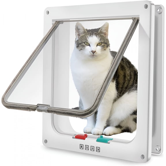 SELIVO Extra Large Cat Door(Outer Size 11"X9.8"),Weatherproof,White,Abs Material,4-Way Locking Flap for Cats&Dogs Up to 25.54 Lbs