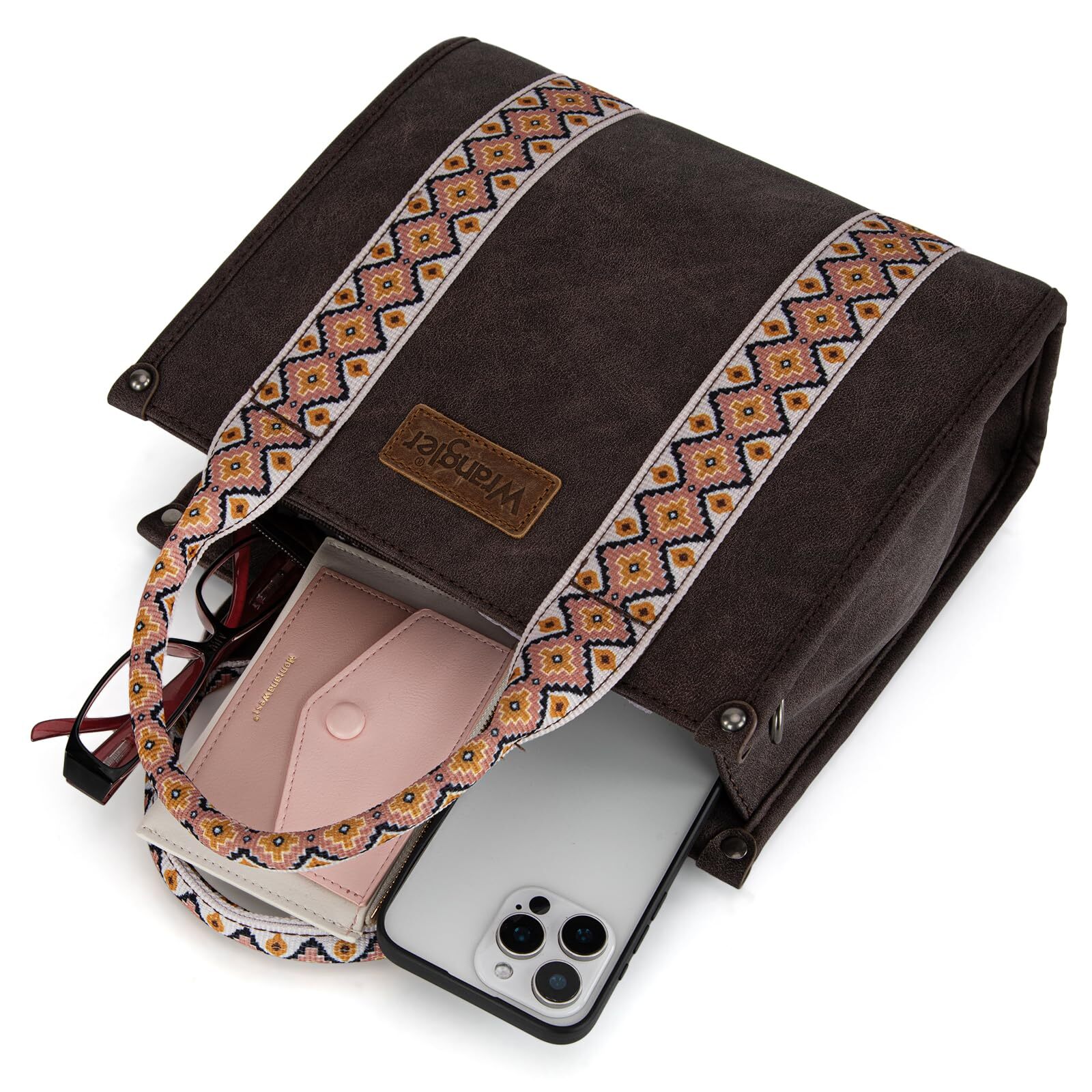 Wrangler Aztec Tote Bag for Women Boho Shoulder Purse, Cf/Coffee