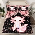 thumbnail image 2 of Homewish Kawaii Animal Salamander 4 Pieces Queen Sheet Sets for Boys Girls,Floral Cherry Blossoms Ultra Soft Flat Sheet,Cartoon Flower Axolotl Queen Fitted Sheet,Super Cozy Room Decor, 2 of 7