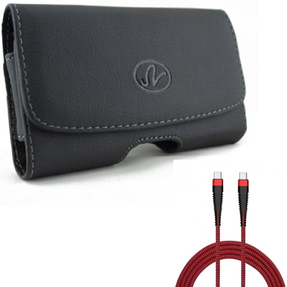 Type-C to USB-C 10ft PD Cable w Leather Case Belt Clip for Samsung Galaxy A53 5G,A33 5G Phones - Charger Cord Power Wire Sync, Swivel Holster Loops Cover