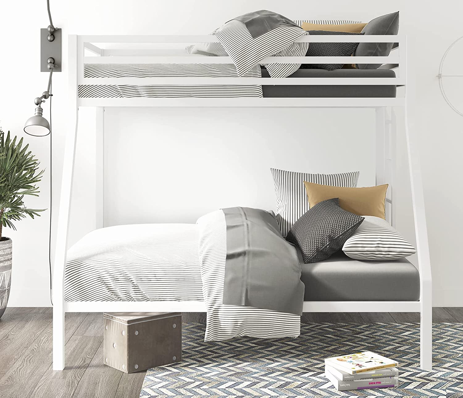 Buy Sha Cerlin Metal Bunk Bed Twin Over Full Size with Removable Stairs