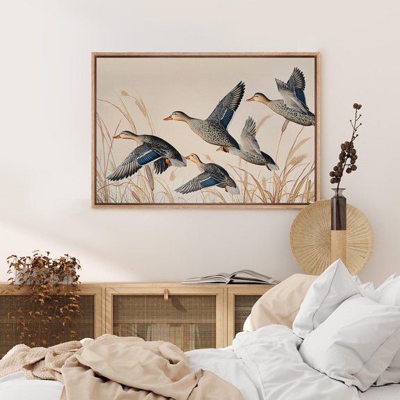 Flying Ducks Wetland Reed Nature Wall Art Decor Unframed Paper Print