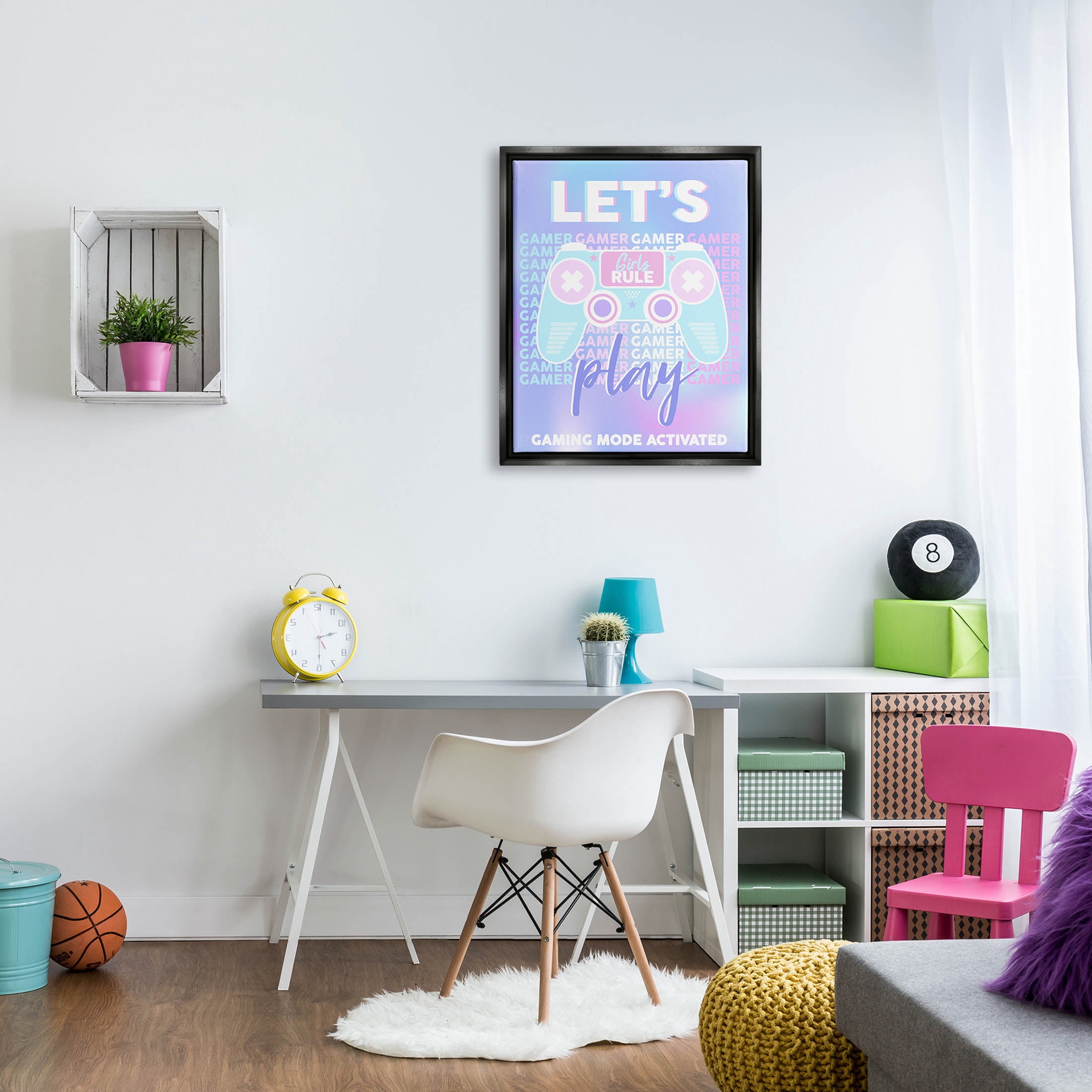 Let's Play Gaming Mode Activated Phrase Art for Kids Graphic Art Jet Black Framed Art Print Wall Art