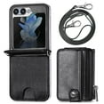 thumbnail image 3 of Nalacover for Samsung Galaxy Z Flip5 Crossbody Wallet Case with Detachable Card Slots Shoulder Strap, Premium PU Leather Zipper Pocket Shockproof Flip Cover with Kickstand Lanyard Case, Black, 3 of 11