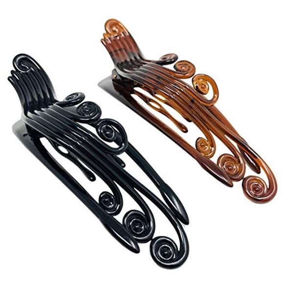 Parcelona French Swirl Shell N Black Side Slide Beak Hair Claw Clip- 2 Pcs