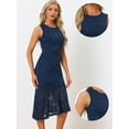 thumbnail image 2 of DARING DIVA Asymmetric Hem Fishtail Ruffles Lace Dress XS Dark Blue, 2 of 6