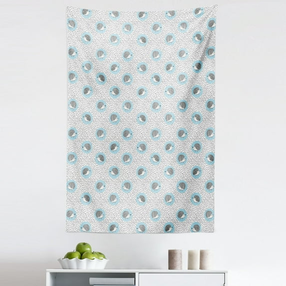 Hedgehog Tapestry, Watercolor Effect Hedgehogs Smiling on Monochrome Lines Background, Fabric Wall Hanging Decor for Bedroom Living Room Dorm, 5 Sizes, Pale Blue Grey and White, by Ambesonne