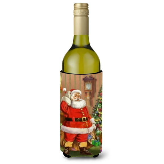 Carolines Treasures APH4691LITERK Christmas Santa by the Tree Wine Bottle Beverage Insulator Hugger  Wine Bottle