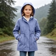 thumbnail image 6 of Girls Solid Color Slim Raincoat Windproof Long Sleeve Cinched Drawstring Zipper Rain Jacket Kids Casual Water-Resistant Outerwear with Pockets Purple 11-12 Years, 6 of 6