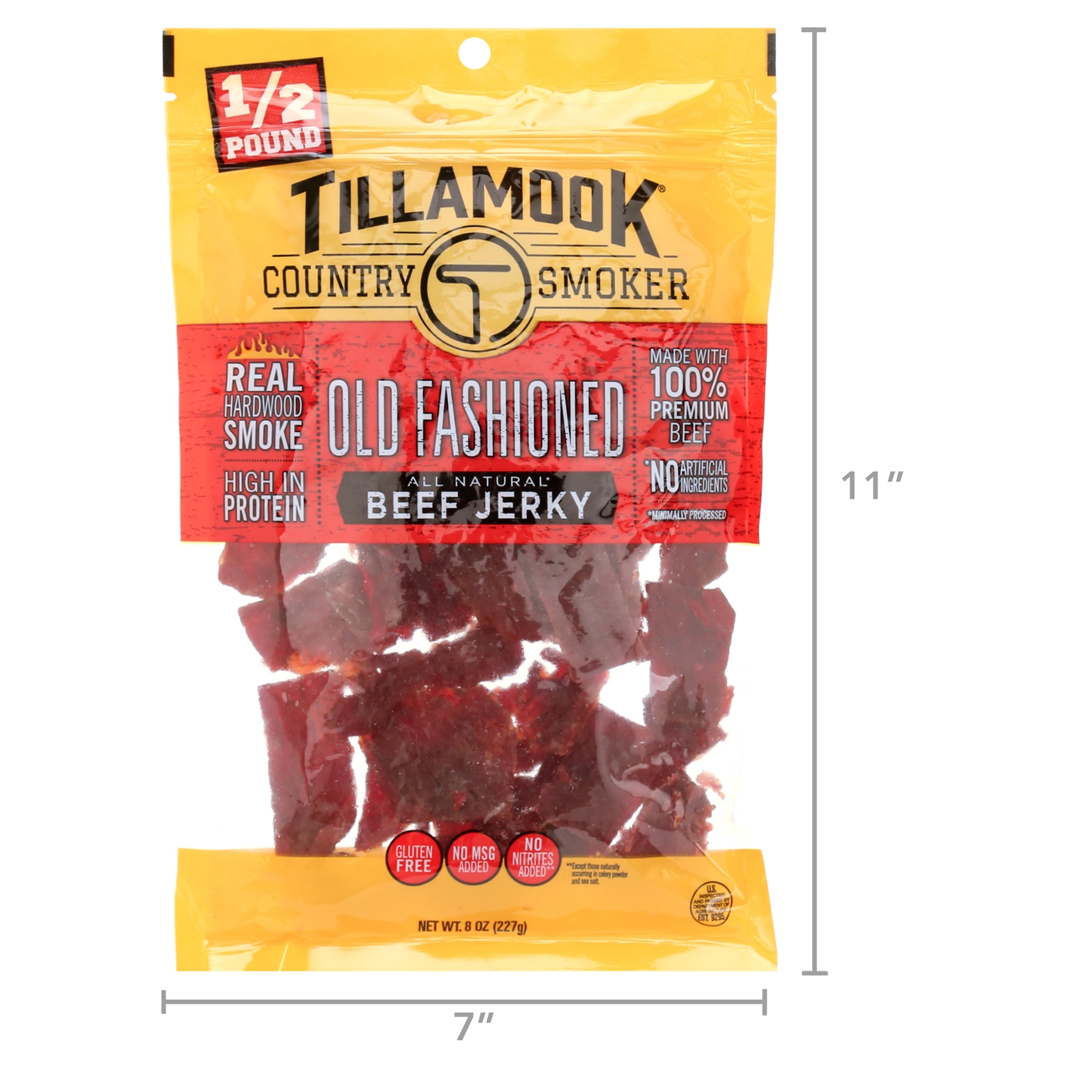 Tillamook Country Smoker Beef Jerky, Old Fashioned, 10g Protein per Serving, 8 Oz Bag