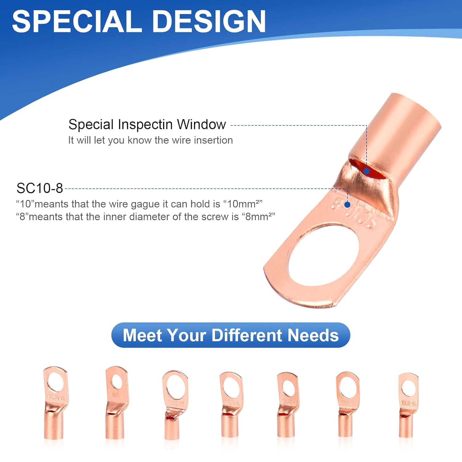 60-pack copper wire terminals, battery cable end 4681012 specification wire connectors with heat shrink tube set, ring terminal connectors battery cable terminals battery terminals with 30-pack heat