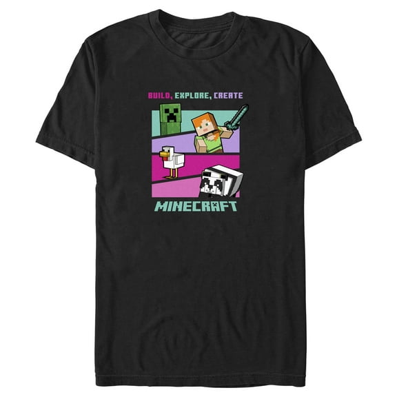 Men's Minecraft Build Explore Create Logo  Graphic T-Shirt