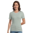 thumbnail image 2 of Womens Scoop Neck T Shirts Basic Ribbed Tees Fitted Tshirt Plain Short Sleeve Tops Casual, 2 of 6