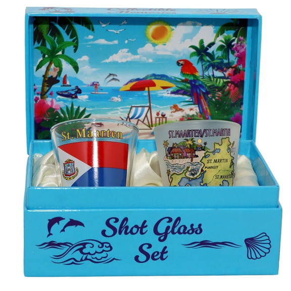 St. Martin Caribbean Boxed Shot Glass Set (Set of 2)