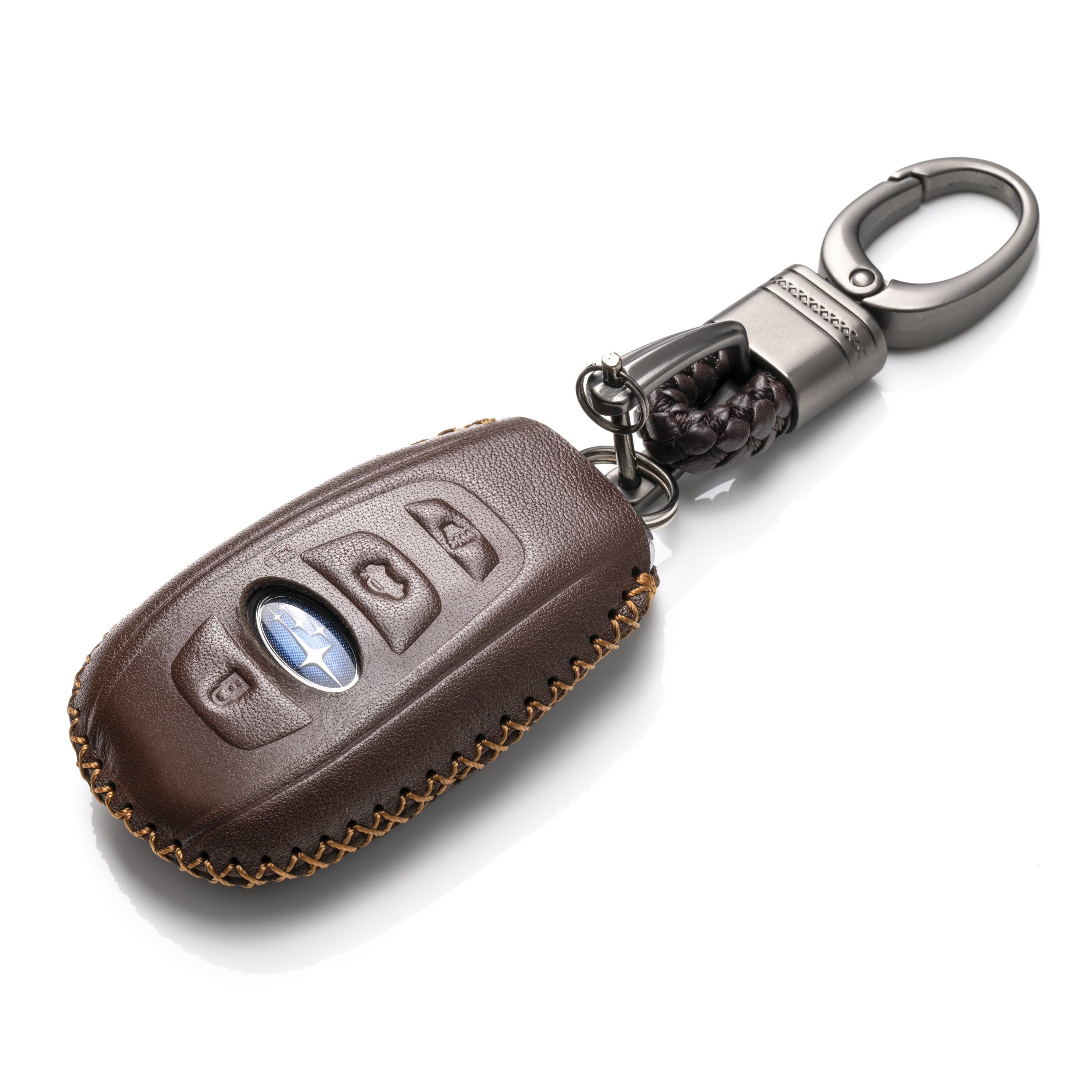 Tukellen Compatible with Subaru Leather Key Fob Cover with Keychain Fit For  WRX Outback Ascent Forester Crosstrek Legacy Impreza Smart Remote, Genuine