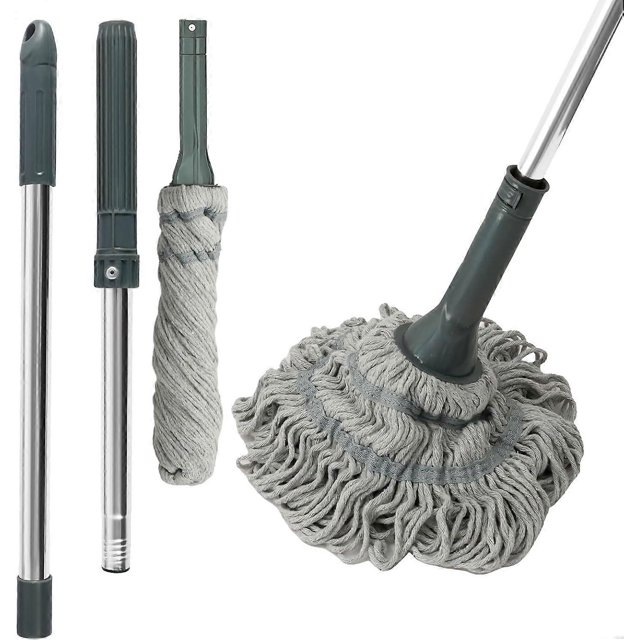 Trapeador giratorio para limpieza de pisos, trapeador húmedo con mango largo de 50 pulgadas, altamente absorbente
