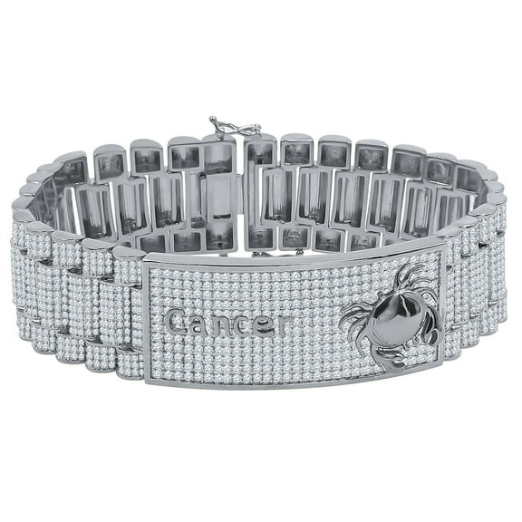 Zodiac Sign Cancer Crab 14K White Gold Finish Simulated Diamond Mens Bracelet 8.5''