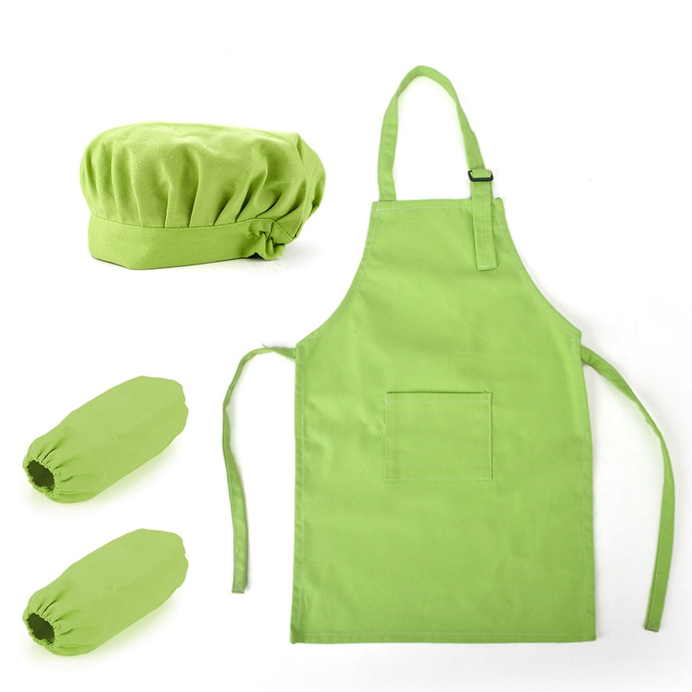 Opromo Colorful Cotton Canvas Kids Apron, Chef Hat and Oversleeve Set
