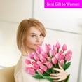 thumbnail image 4 of Morttic 10Pcs Pink Tulips Real Touch Artificial Flowers Fake Flowers for Decoration Faux Flowers for Home Kitchen Office Wedding Spring Holidays Valentine's Day Decor, Pink, 4 of 7