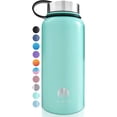 thumbnail image 1 of ALBOR Triple Insulated Water Bottle with Straw and 4 interchangeable lids Stainless Steel And Leak Proof 32 Oz Seafoam, 1 of 6