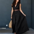 thumbnail image 4 of Women Sleeveless Collared Shirt Maxi Dress, Button Front Waist Belted Wrap Long Dress, Solid Color Slim Fit Casual Commuter Sundress Black XXL(XXL), 4 of 8