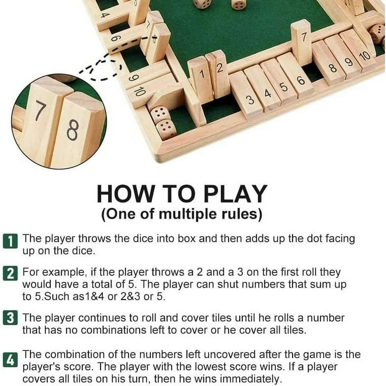 Luckyidays Wooden Board Game, Shut The Box Dice Game Wooden, 4