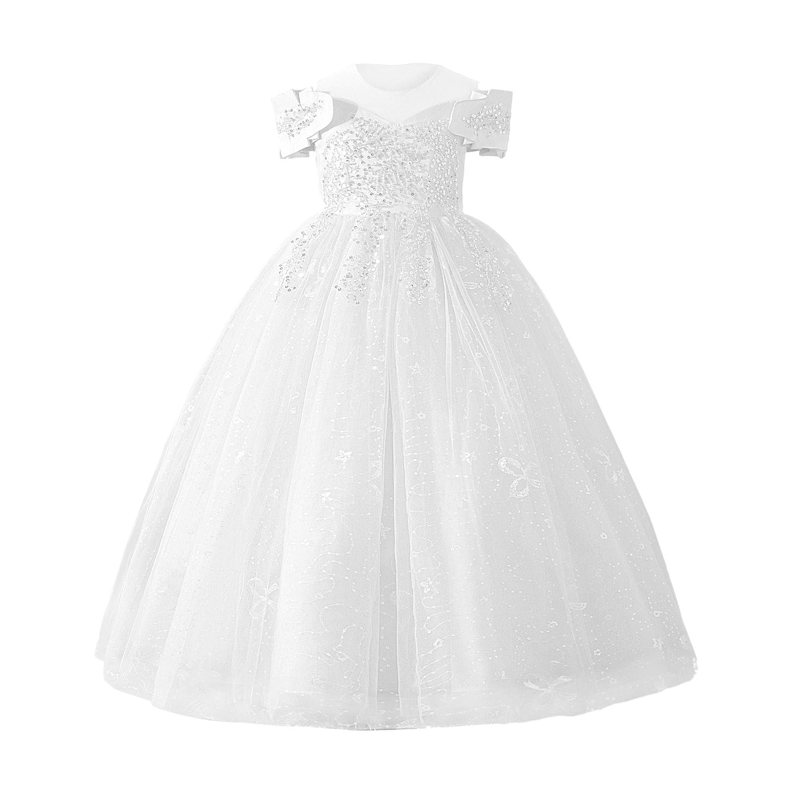 Wdgfv Elegant Off Shoulder Girls Dresses Tutu Skirt For Wedding Party Pageant Casual Wear Floral Appliques Gown