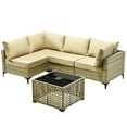 thumbnail image 2 of Ovios 5 Pieces Outdoor Patio Furniture Wicker Conversation Sectional with High-Back & Solar Lamps Coffee Table for Backyard, 2 of 7