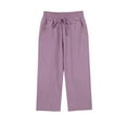 thumbnail image 4 of Kvture Linen Capri Pants for Women Casual Summer Elastic Waist Straight Leg Crop Pants Drawstring Beach Trousers with Pockets Purple XXXL, 4 of 5