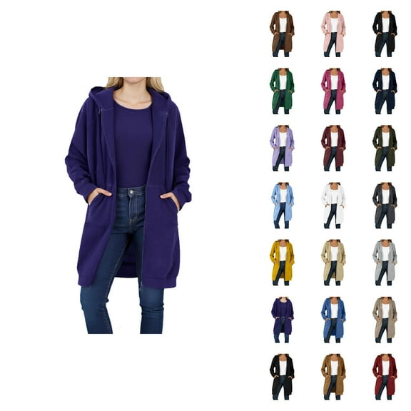 Long Hoodies for Women 2025 Long Sleeve Zip Up Plain Hooded Sweatshirt with Pockets Cardigan Jacket Coat