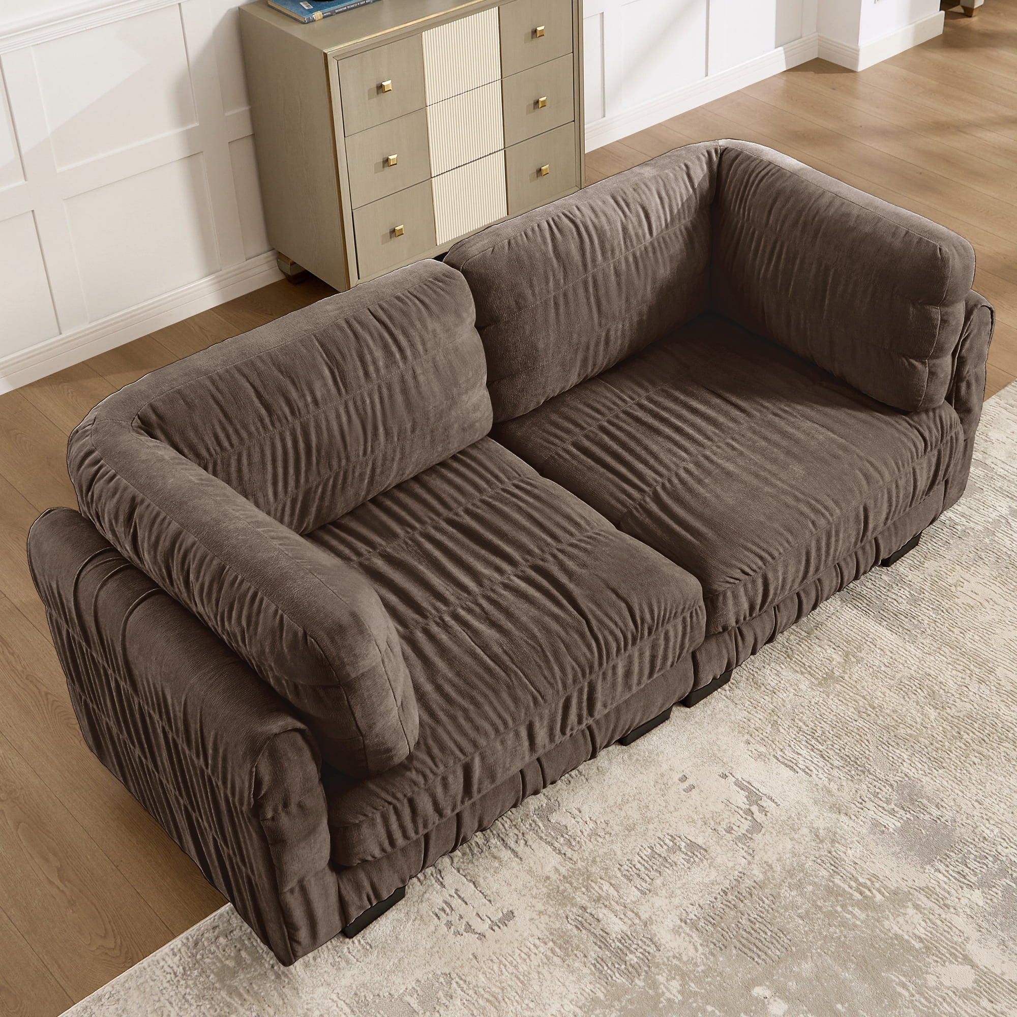 78.7" Ruched Chenille Loveseat with L Shape Thickened Back Cushions,Easy Assembly
