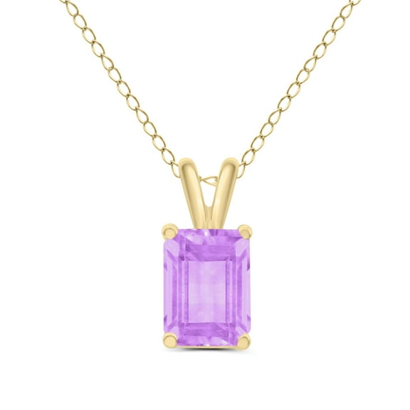 TimeLess Classics Emerald Cut Amethyst Solitaire Pendant Necklace in 14K Yellow Gold - 8x6MM