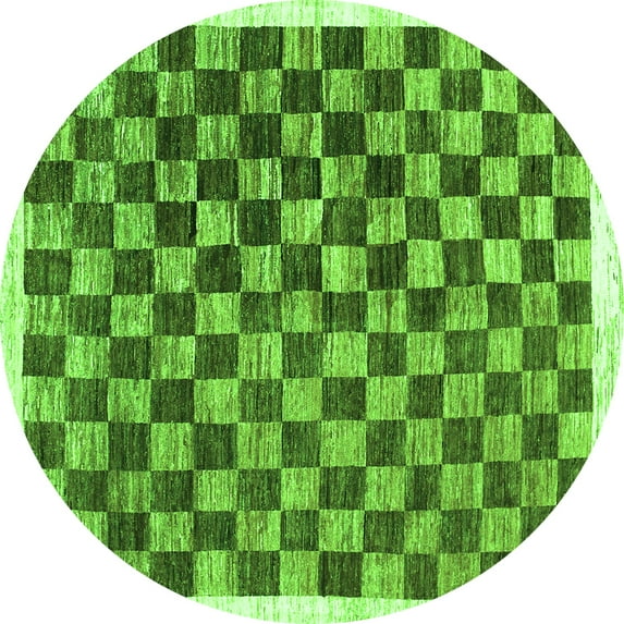 Ahgly Company Indoor Round Checkered Green Modern Area Rugs, 7' Round