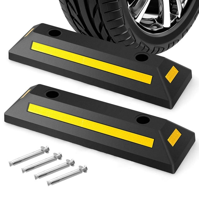 Costway 2 Pcs Butée de Sol en Caoutchouc pour Garage Véhicule Sécurité