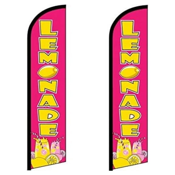 Lemonade Flags Pack of 2 | 2.5ft x 11.5ft King-Sized Lemonade Advertising | Weatherproof Polyester Outdoor Business | Flags (Mount and Poles Not Included)