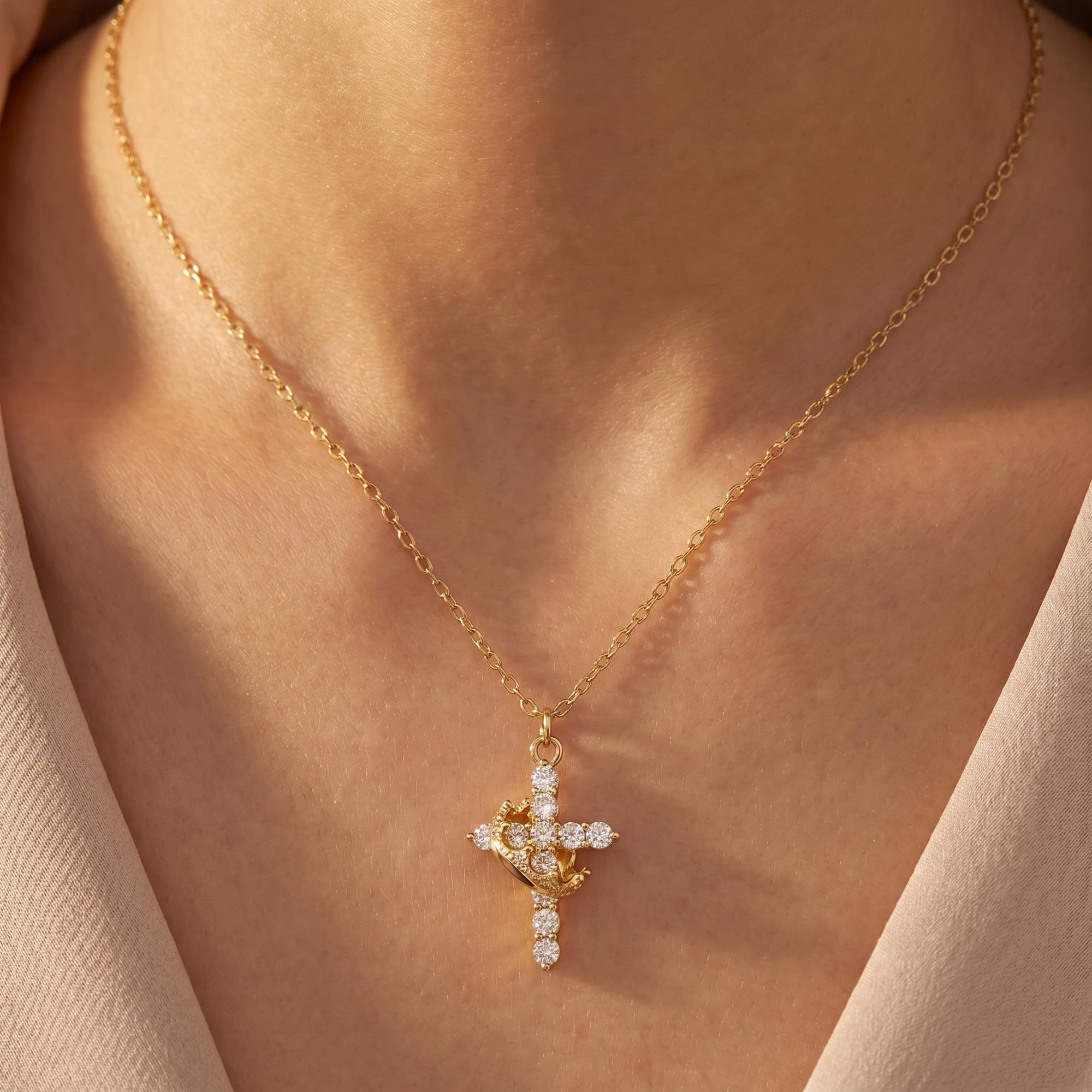 Cross Necklace for Women - Dainty 14K Gold Silver Plated Cross Necklace Choker Jewelry Cute Simple Small Trendy Non Tarnish Waterproof Faith Religious Jewelry Gift for Teenage
