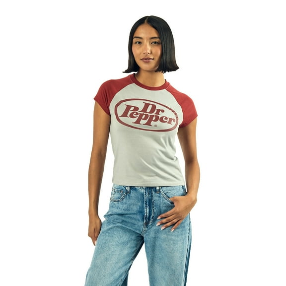 Dr Pepper Logo Women's Gray Heather Crew Neck Short Sleeve Baby Raglan Tee-Medium