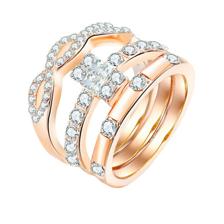 3pcs/set Full Diamond Alloy Elegant Wedding Engagement Ring Gold (Best Engagement Ring Companies)