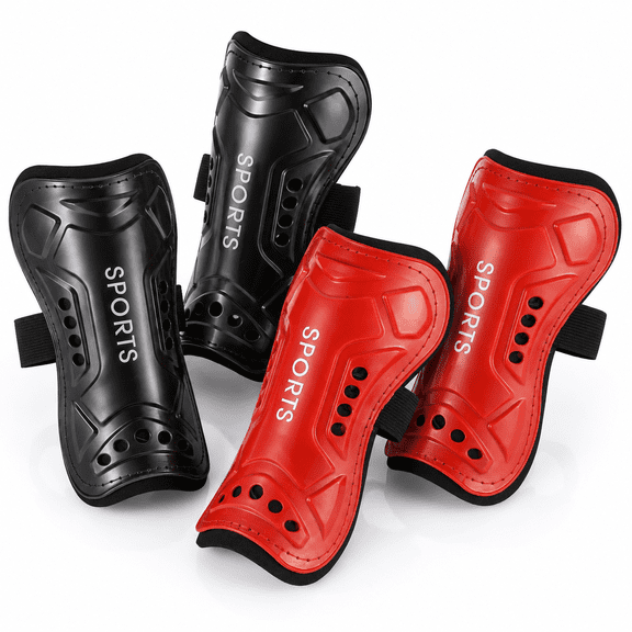 2 Pairs Soccer Shin Guards for Kids,Calf Protection Soccer Shin Pads for Toddler 5-12 Years(Red,Black)