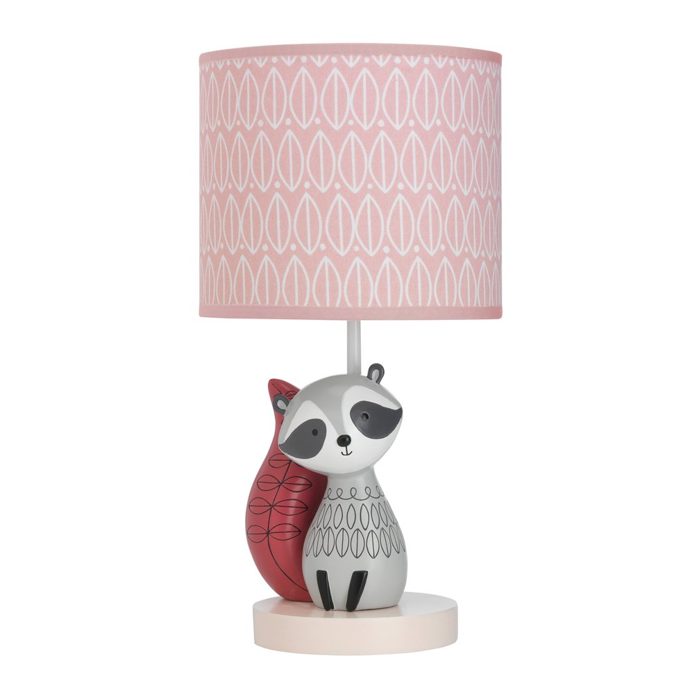 Lambs & Ivy Little Woodland Pink Raccoon Lamp with Shade & Bulb