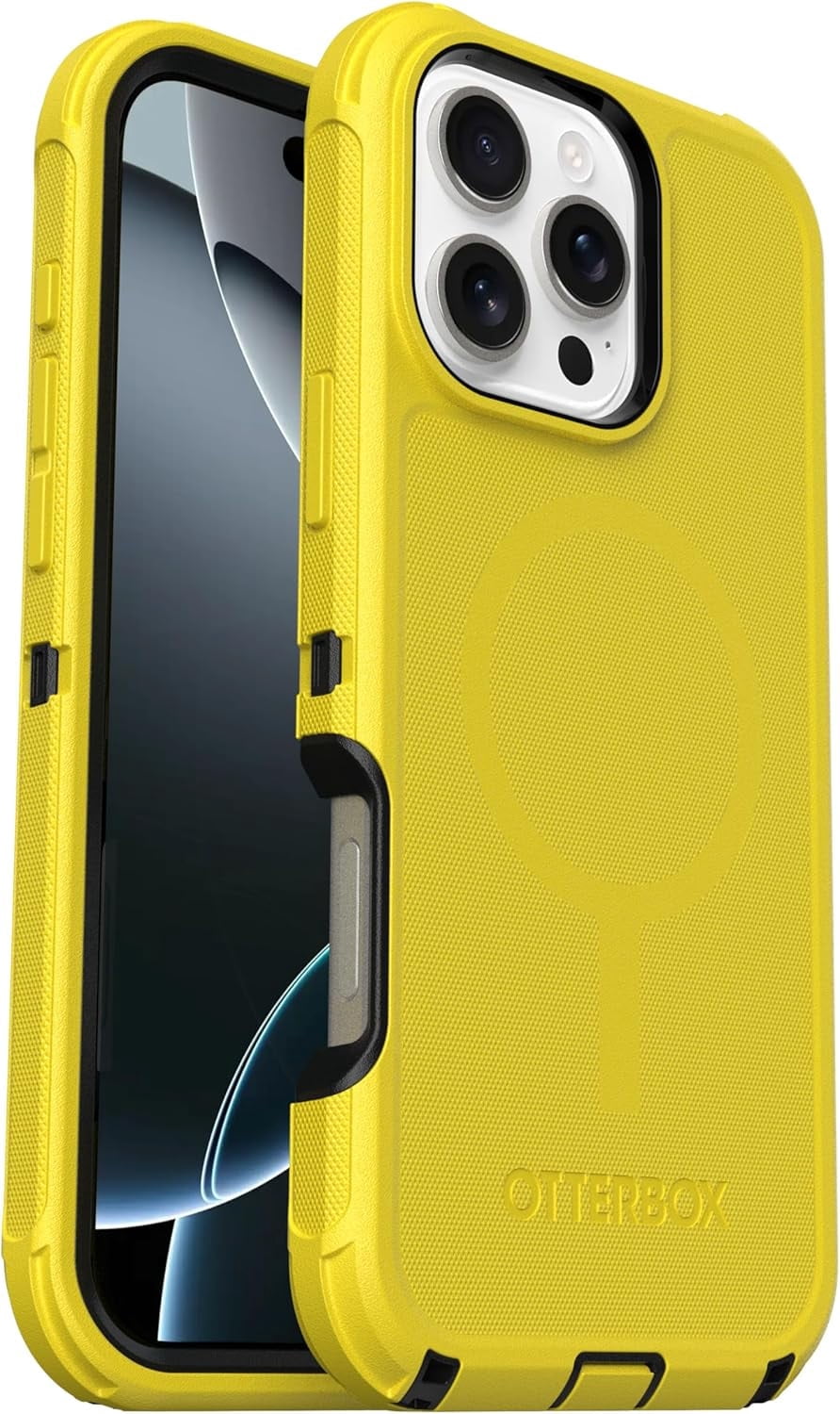 OtterBox iPhone 16 Pro Max (Only) - Defender Series MagSafe Case - Night Reverse (Yellow & Black) - Case Only - Built-in Magnets - Rugged & Durable - with Port Protection - Non-Retail Packaging