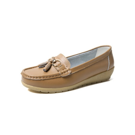 

Ymiytan Womens Leather Flats Comfortable Casual Driving Loafers Shoes Light Brown 10
