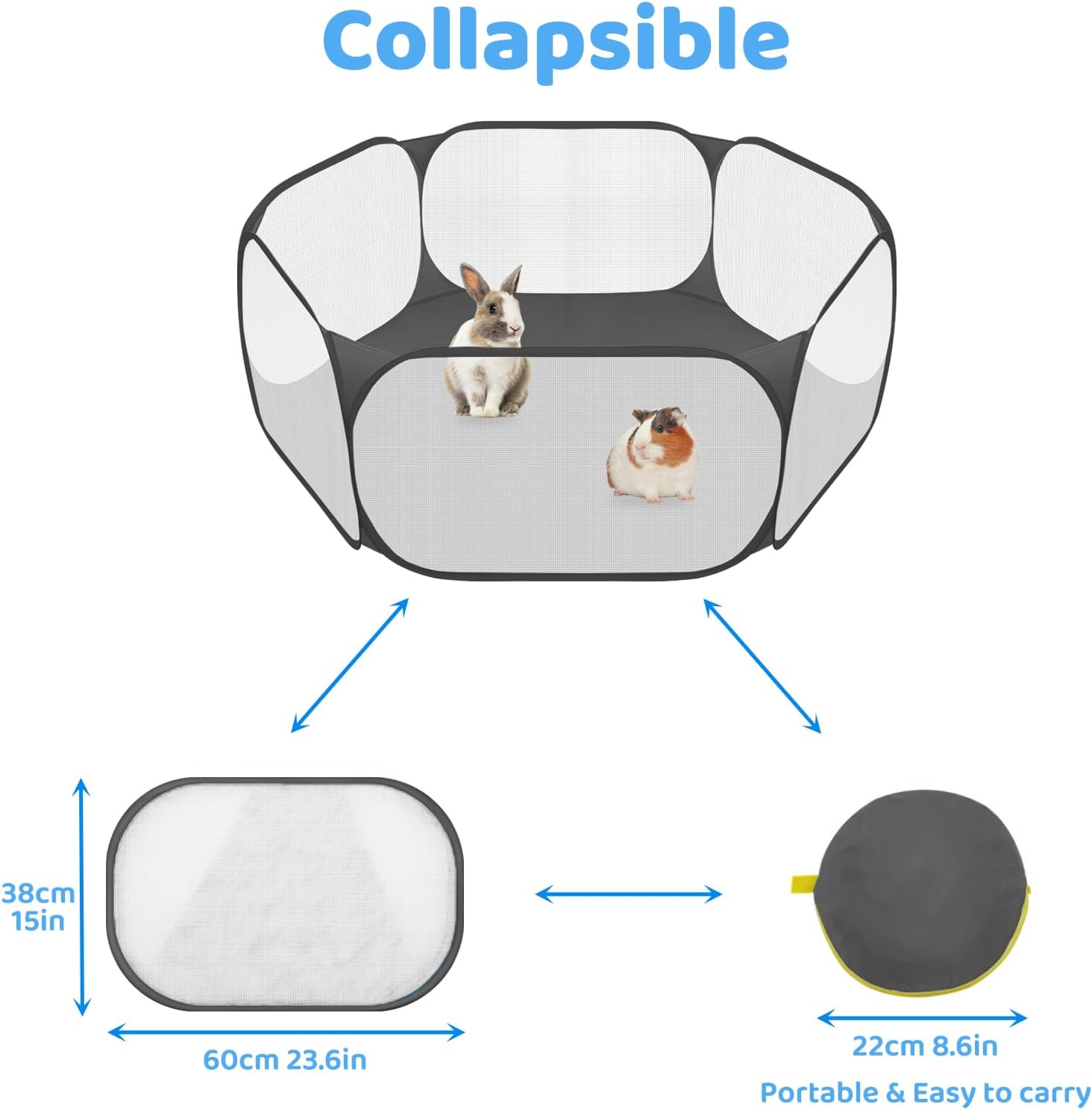 Small Animal Playpen, Pop-Up Portable Play Yard for Guinea Pigs, Rabbits, Hamsters, Hedgehogs, Foldable Exercise Fence with Breathable Mesh for Indoor Outdoor Use