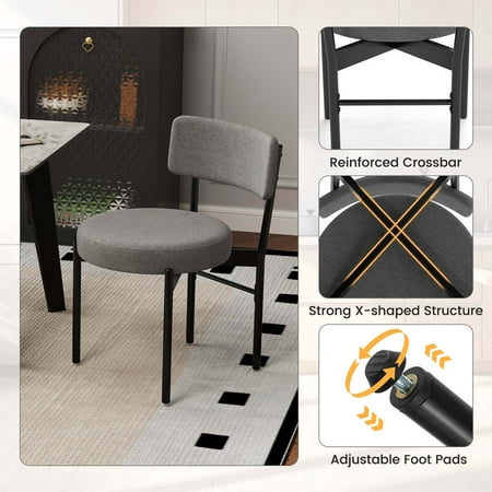 Costway - Dining Chair Set of 2 with Curved Backrest Padded Seat & Metal Legs for Dining Room - Gray