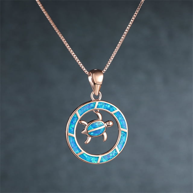 Collar para mujer, joyería para mujer, joyería para mujer 2022, collar de tortuga circular de moda, rosa Phnom Penh azul cielo para mujer, colgante de regalo maravilloso.