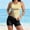 Yellow, variant on FDGIU Women's 2 Piece Striped Tankini Swimsuit, High Neck Racerback Swim Top with High Waisted Boyshort Bottom, Tummy Control Bathing Suit for Beach Pool